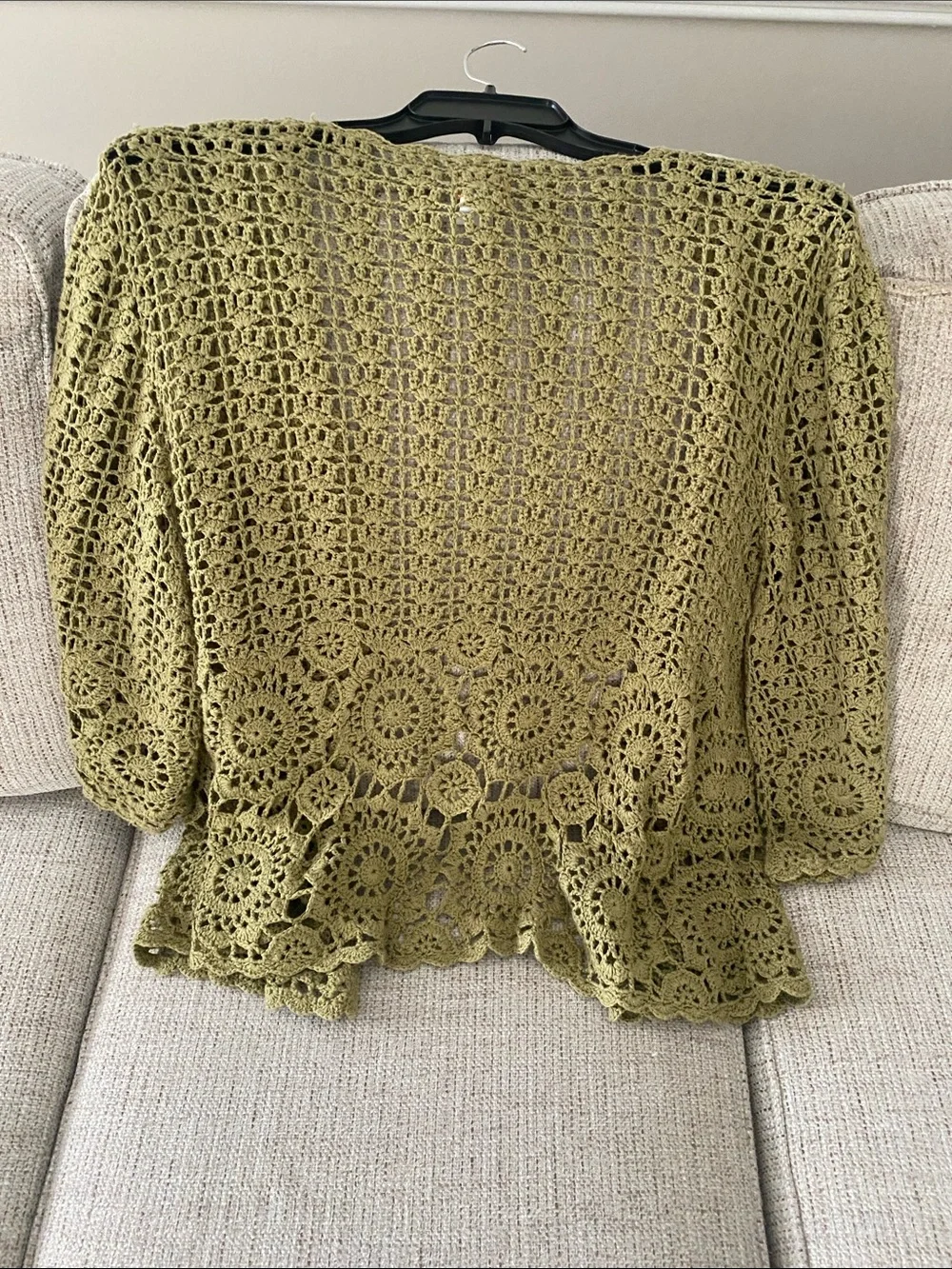 Ruby Rd. Olive Green Crochet Open-Front Shrug